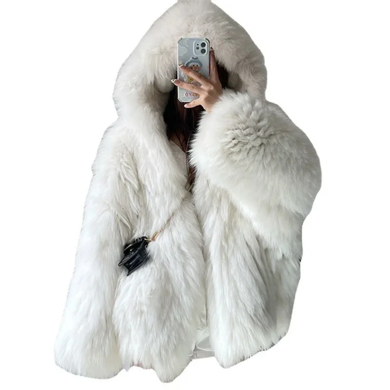 Faux Fur Jackets for Women Autumn Winter Short Bat Full Sleeve Hooded Coats Slim Spliced Thick Coat Loose Open Stitch Jacket 251029