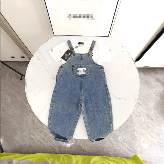 Children's Denim Bib Overalls Spring and Summer 2025 New Style Boys and Girls Baby Top + Pants Set Lightweight Jeans