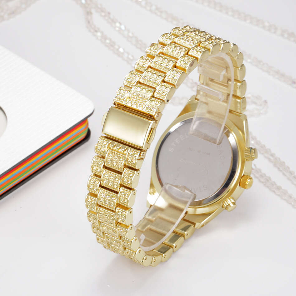 Niche Light Luxury Style New Brand Men's Fashion Hip-Hop Diamond-Studded gold Quartz Watch