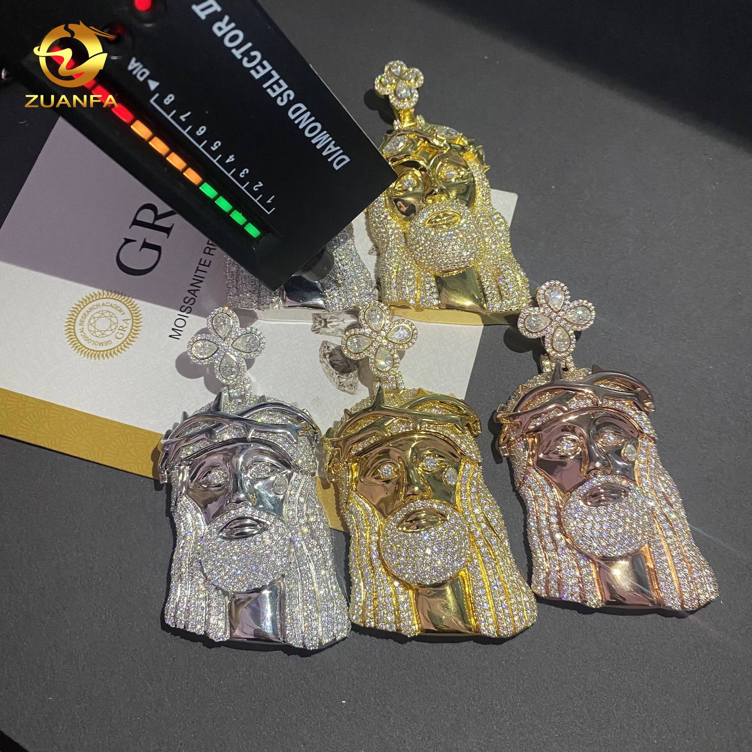 GRA Certificate Fine Hip Hop Jewelry Iced Out VVS Moissanite Pear Cut Diamond Pendant 925 Silver Jewelry Jesus Pendant