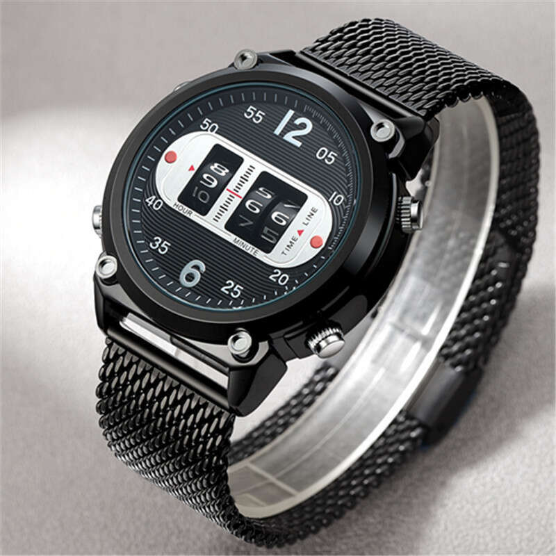 Creative Design Men's Fashion Stainless Steel Mesh Strap Roller Quartz Watch