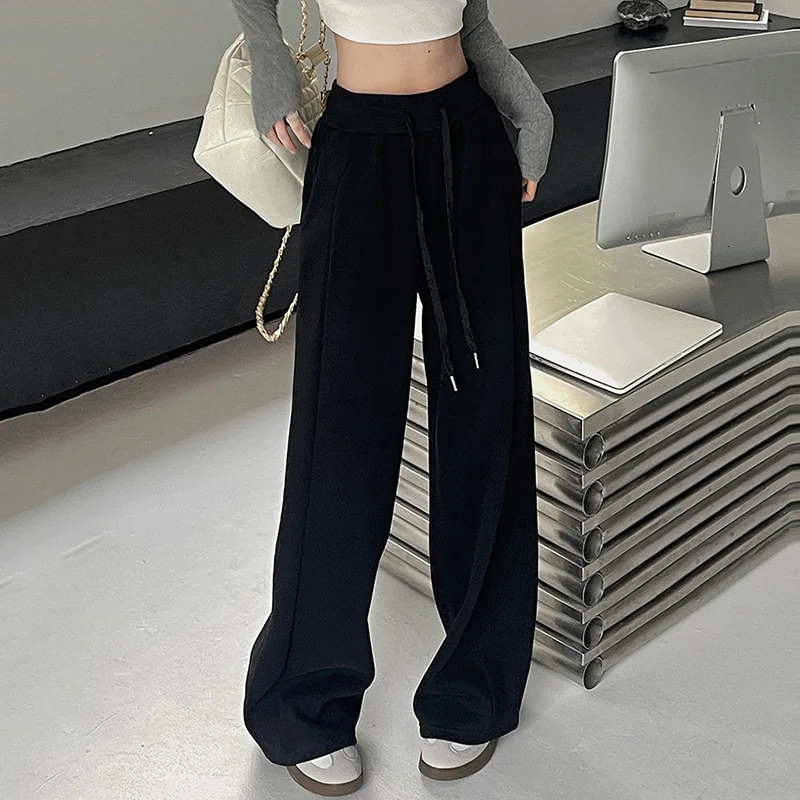 Women Basic Whitegray Black Elastic Sports Trousers Lady Wide Leg Straight Pants Female Versatile High Waisted Sweatpants 251015
