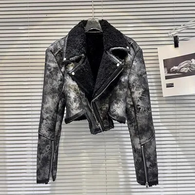 PREPOMP Winter Collection Turn Down Collar Zippers Sleeve Cuff Faux Fur Pu Leather Jacket Women GM128 251029
