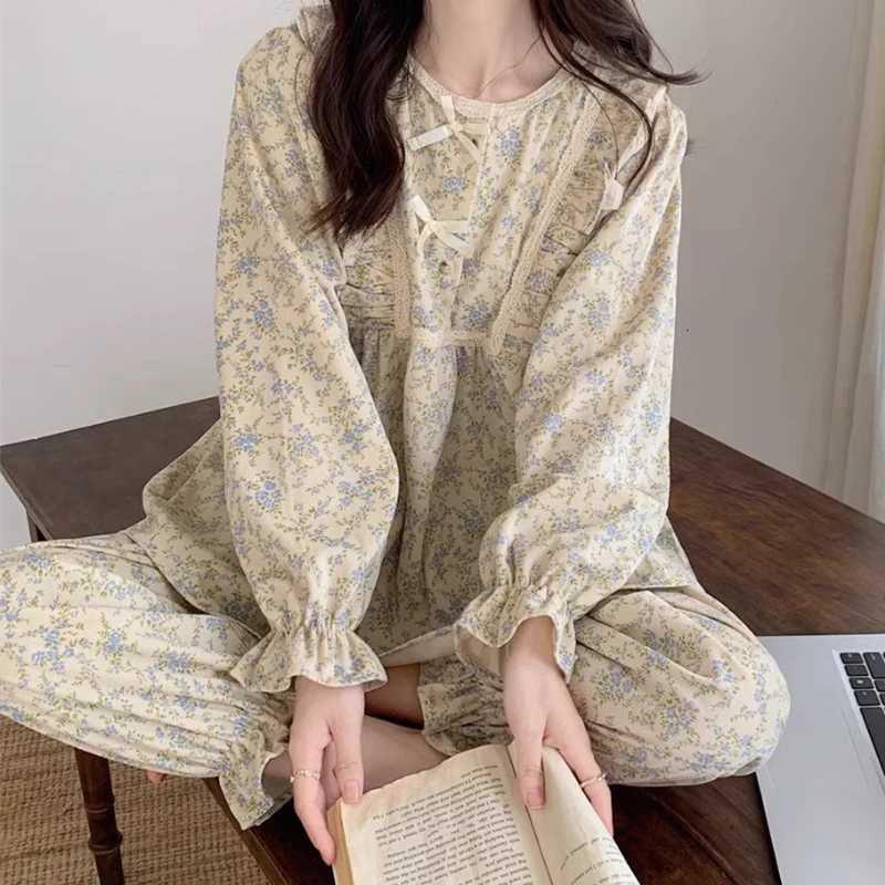 Women Plus Size Pajamas Garden Style Student Homewear TwoPiece Korean Version of the Bow Can Be Worn Outside LongSleeved womenT251029