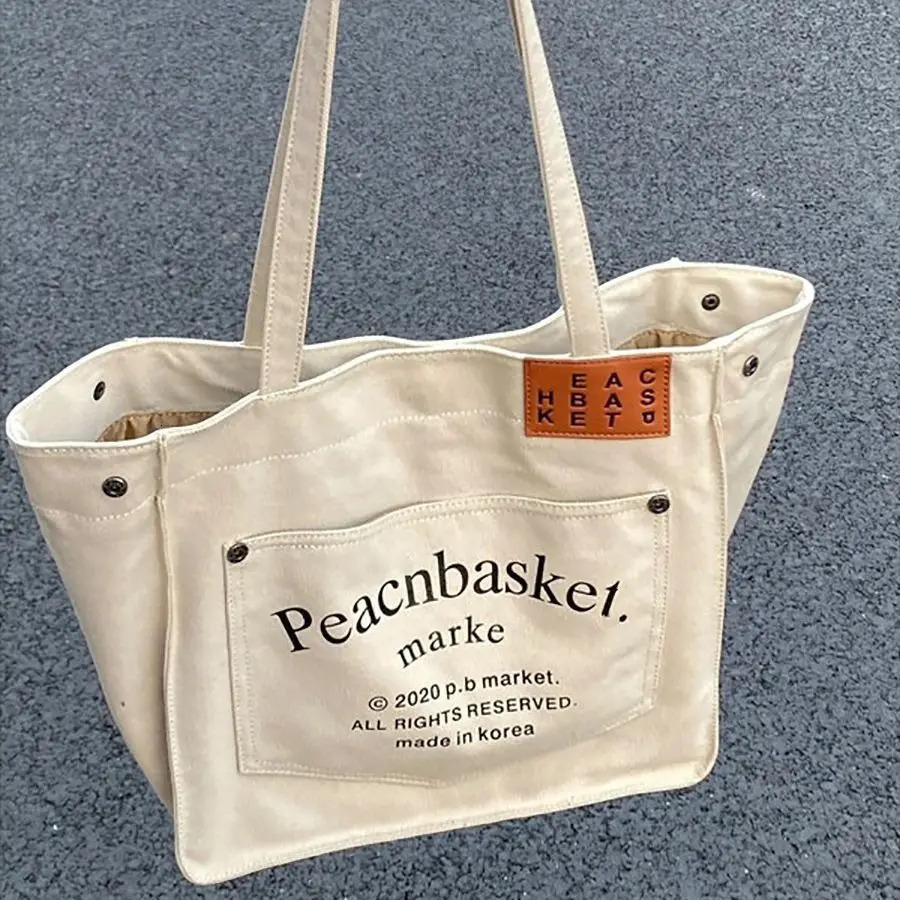 Large capacity tote bag for women with Korean print college student class canvas bag original juku style artistic shoulder bag 251029