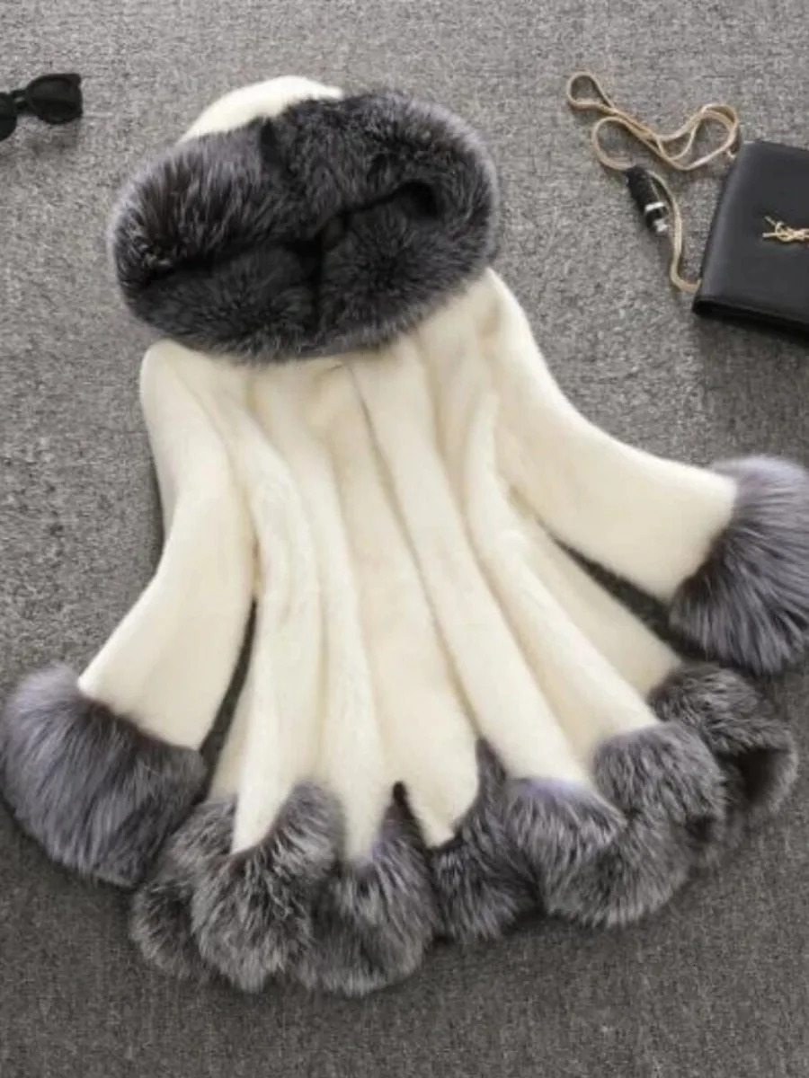 Hooded Loose Faux Fur Jacket Women Thick Autumn Winter Korean Maxi Coat Long Warm Fur Parkas Bontjas Furry Outerwear 251029