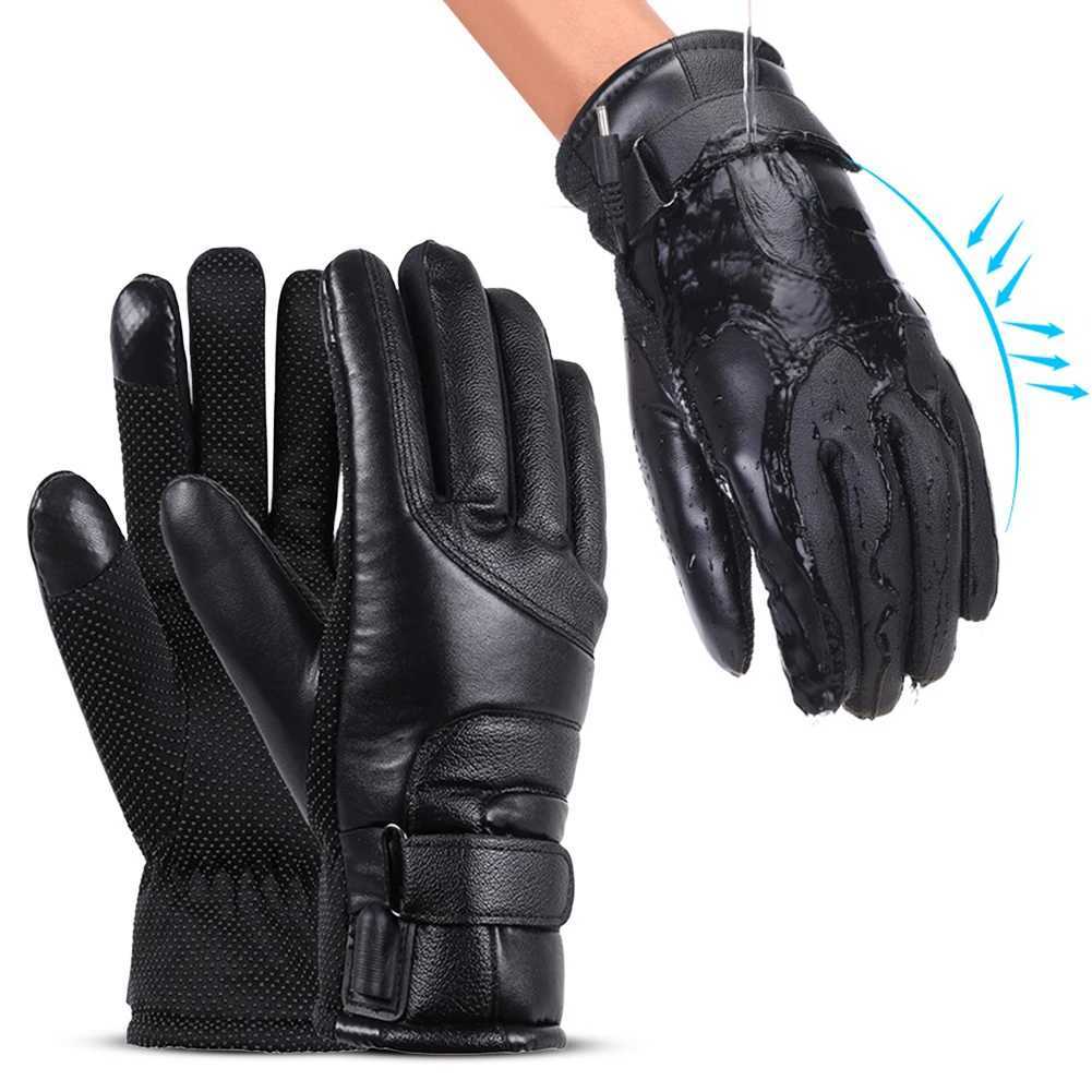 Motorcycle Winter Heated Gloves 12V Heating Thermal Gloves Waterproof Riding Heating Gloves PU Leather for Snowmobile Motorcycle J251029