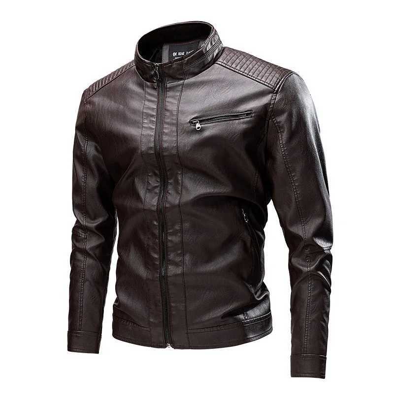 2025 Man Leather Jacket Autumn Winter Stand Collar Long Sleeve Pocket Men Coat Motorcycle Punk Street Trend Male OuterwearT251029