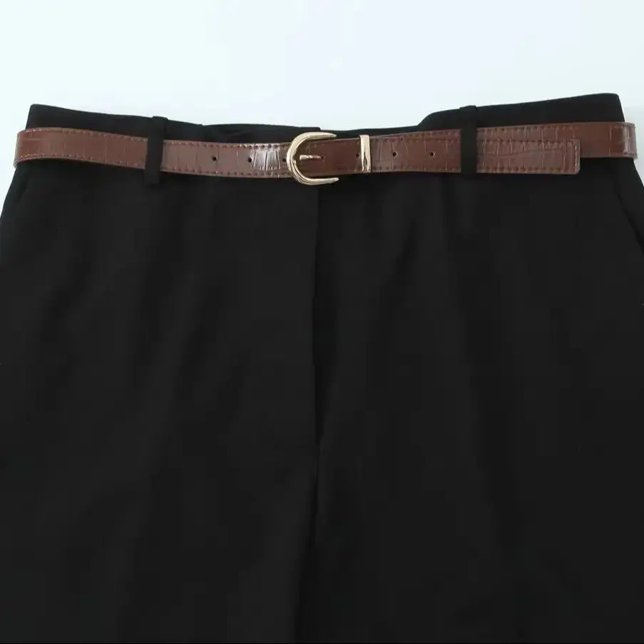 DiYiG WOMAN Autumn Fashion with Belt Slim Fit Straight Leg Pants Casual Zipper Trousers Mujer 251029