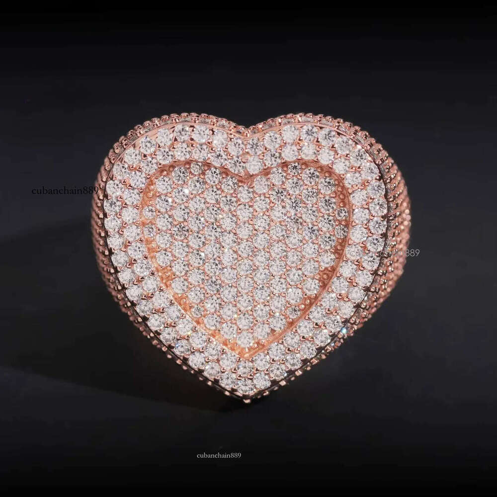 Hip Hop Jewelry VVS Moissanite Stone Sterling Sier Heart Shaped Ring Men Pass Dia Tester Gra Certified