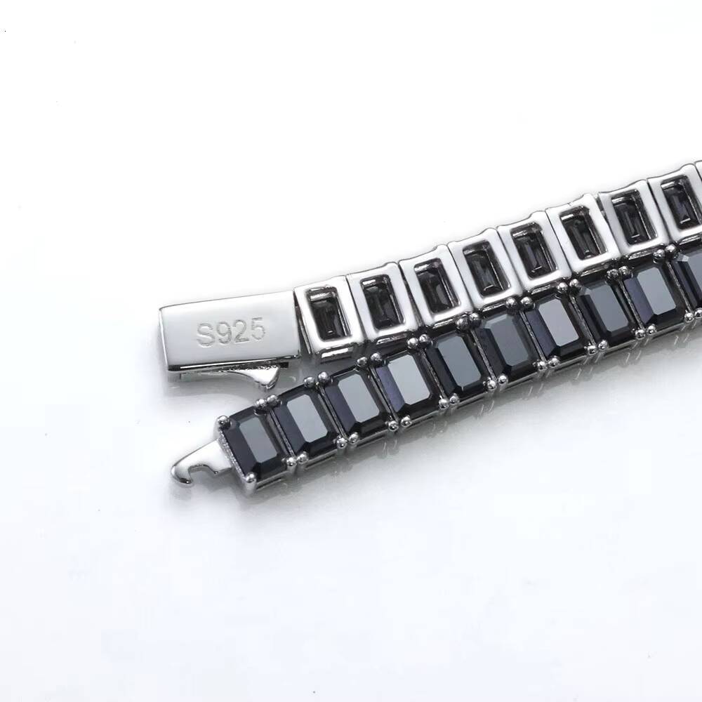 NUOYA Gold Plated 925 Silver Tennis Chain Necklace 6mm VVS Moissanite Rectangular Black Hip Hop Jewelry Iced Out Necklace Gift