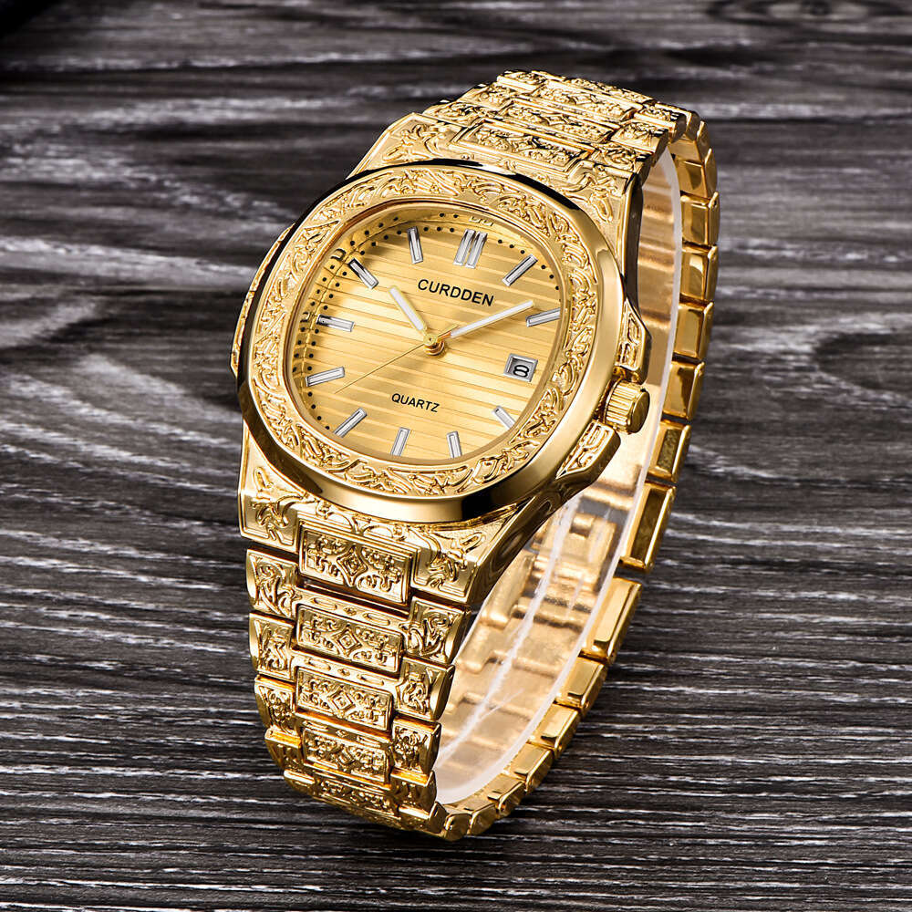 Brand Men's Hip-Hop Engraved Cool Creative Calendar Quartz Watch for Men