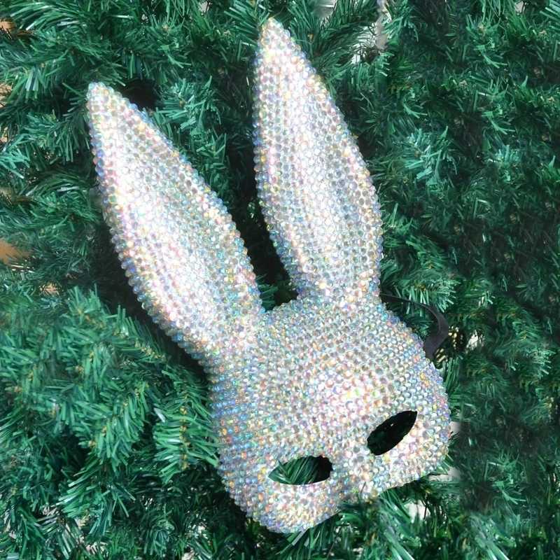Rabbit Mask With Large Eye Designs Festival Elastic Bands Rabbit Face Mask with Glass Charm for Themed CelebrationW251029