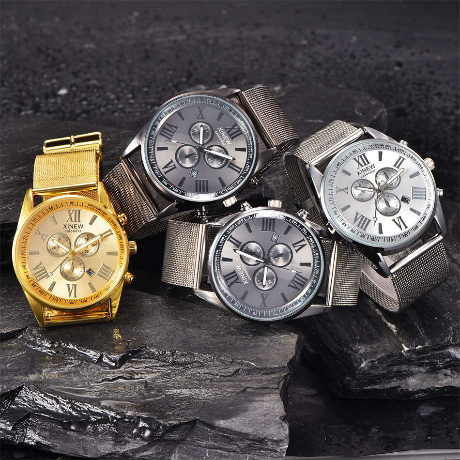 Brand Men's New Calendar Quartz Stainless Steel Strap Watch