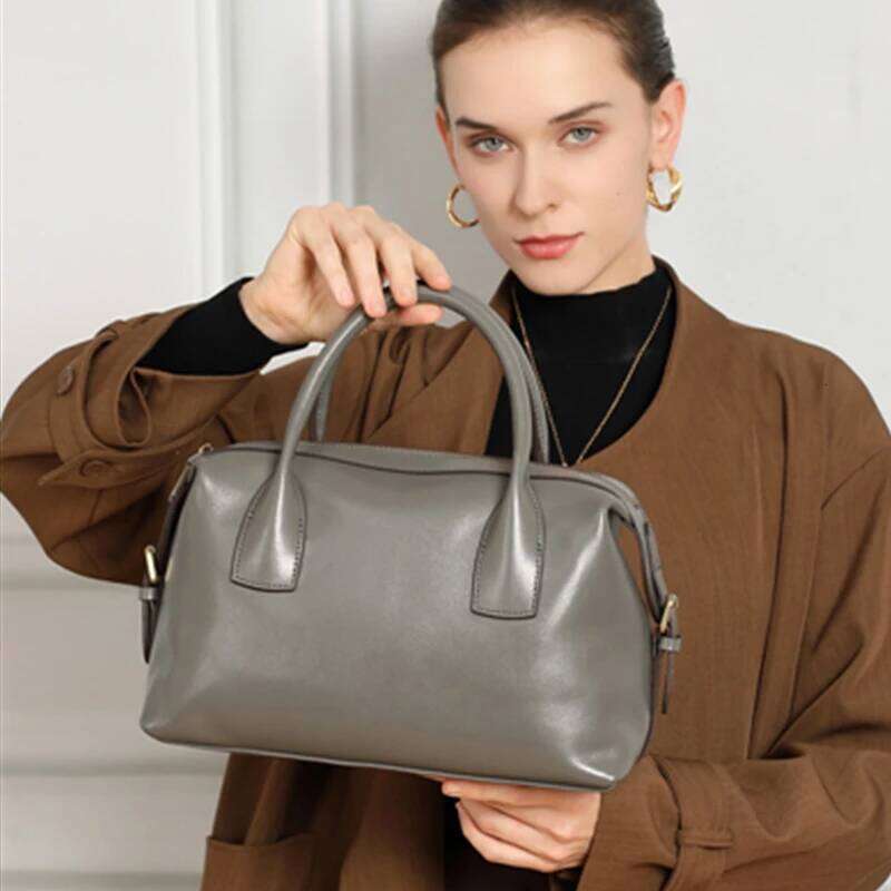 Burminsa Cowhide Genuine Leather Pillow Tote Handbags For Women 2025 Designer Bowling Work Ladies Shoulder Crossbody Bags