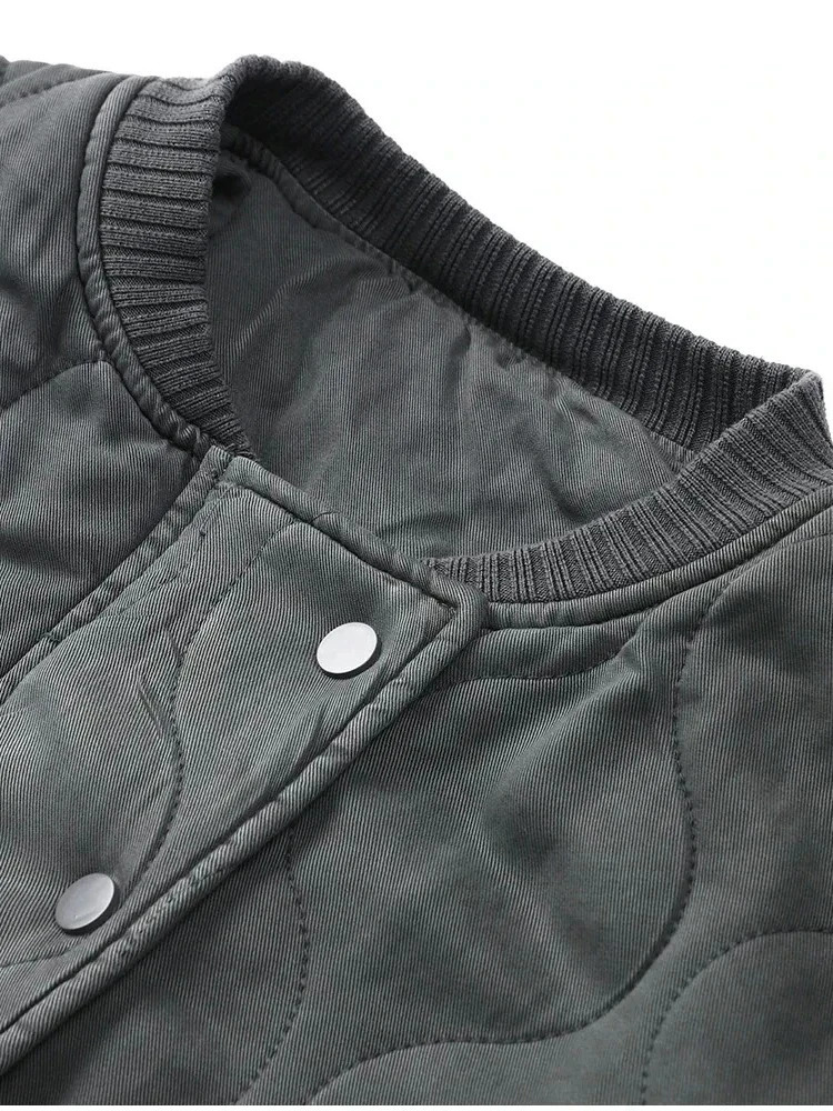 Womens Fashion Round Collar Single Breasted Long Sleeve Jacket Solid Color Quilted Warm Casual 251021