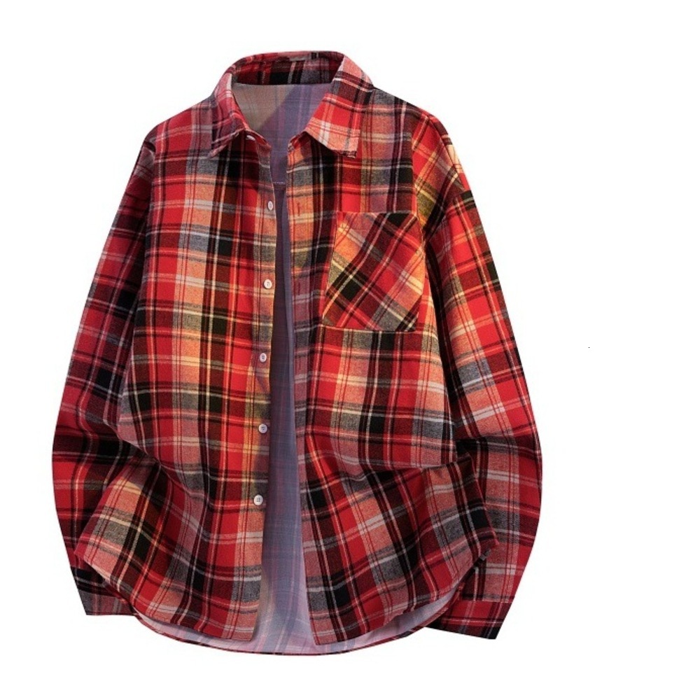 Autumn Fashion PC Fashion Loose Fit Live Plaid Shirt Men's Trendy Versatile Top Shirt Jacket