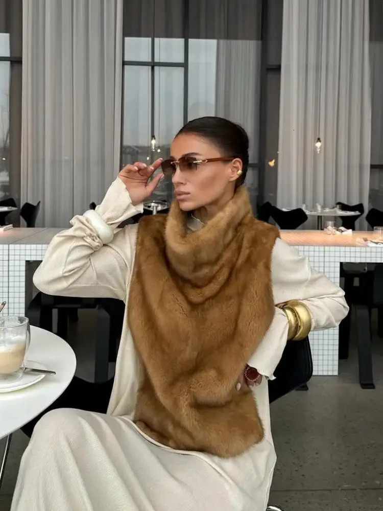 Women Casual Solid Faux Fur Vest Fashion Leisure Sleeveless High Collar Loose Waistcoat Lady Daily Chic Highstreet Vests 251029