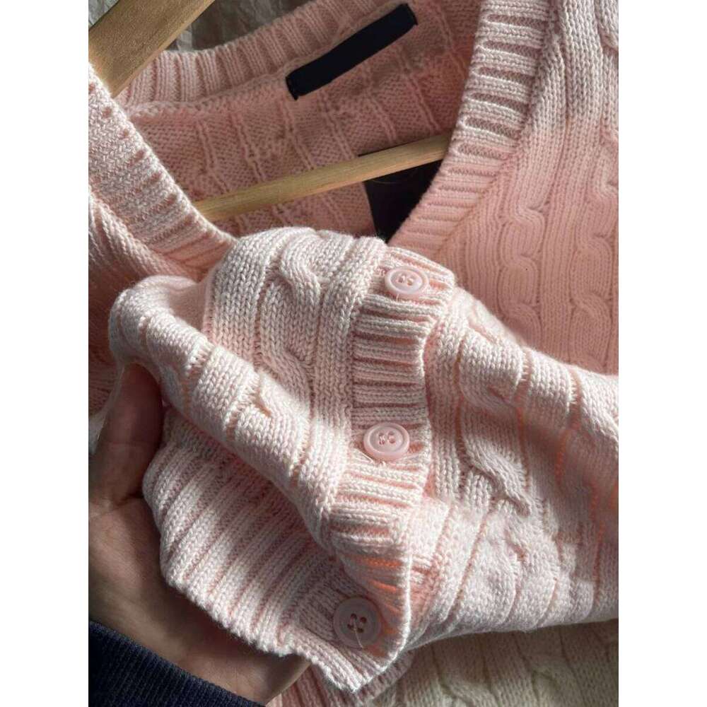New Pink Twisted Flower Sweater Cardigan Autumn Long Sleeve V-Neck Single Breasted Knitcoat Solid Simple Cotton Sweet Sweaters