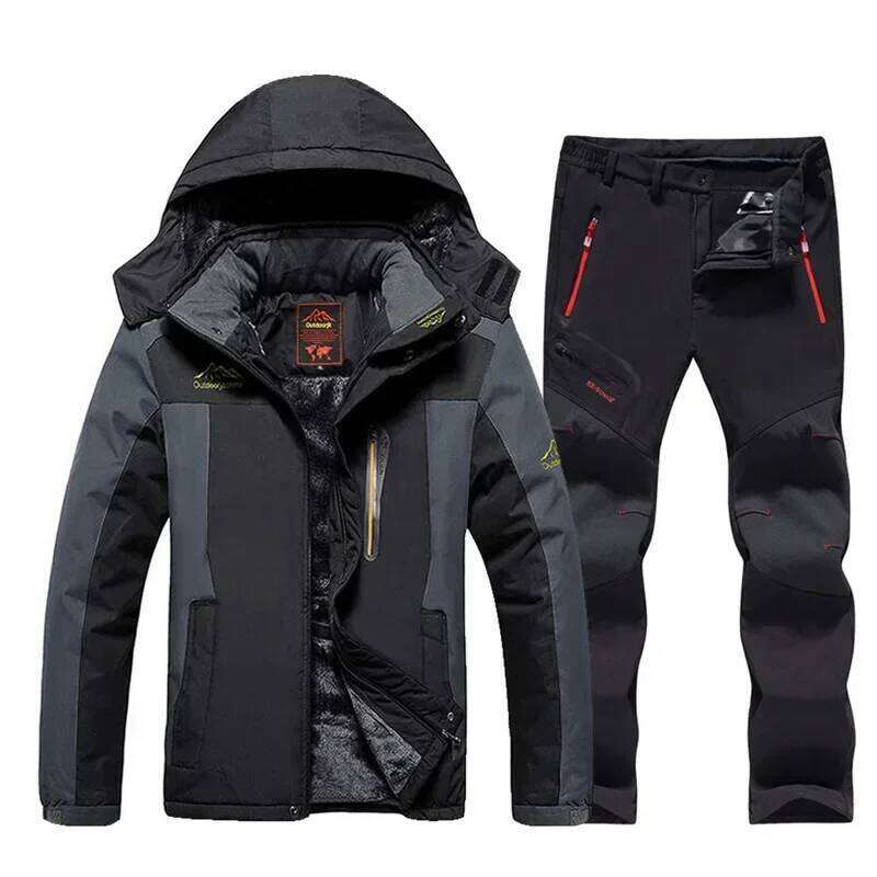 Men's Thicken Warm Suit Waterproof Windproof Snow Fleece Jacket Pants Winter Outdoor Snowboard Wear Set Ski Brands Overalls