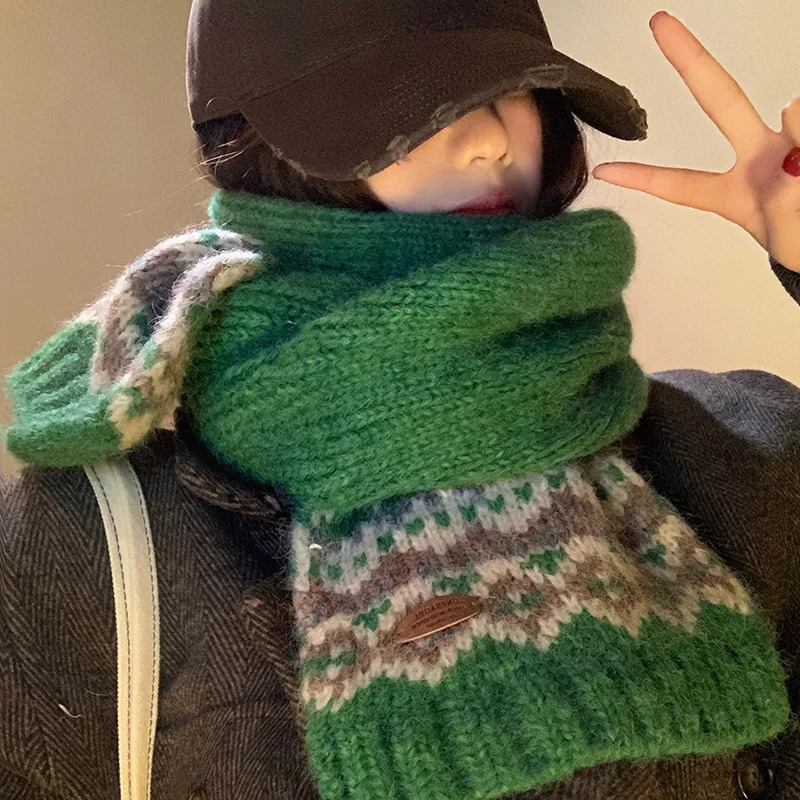 Fashion Winter Christm Atmosphere Blanket Scarf Green Knit n Thick Warm Shawl Wraps With Poncho Stoles Echarpe 251013