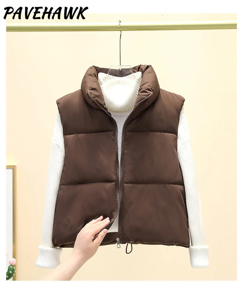 Women Autumn Winter Short Down Vest Stand Collar Warm Casual Elegant Sleeveless Coats Outdoor Quilted Travel Jackets Clothes 251029