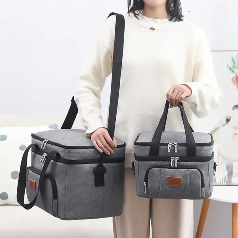 Multifunctional Double Layers Tote Cooler Lunch Bags for Women Men Large Capacity Travel Picnic Lunch Box with Shoulder Strap 251029