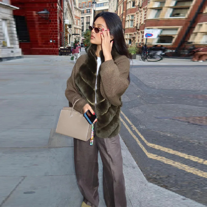 Vintage Faux Fur patchwork Jacket For Women Fashion n Sense Long Sleeves Casual Coat Autumn Winter Female Streetwear 251028