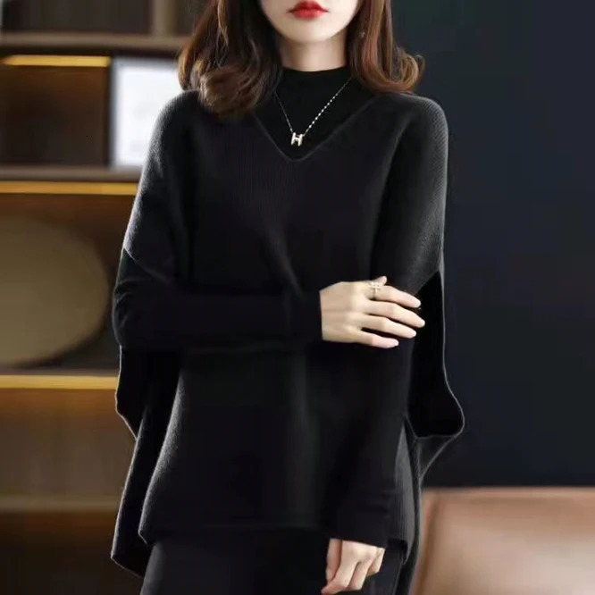 Autumn Winter Cashmere Sweater Vest Female Vneck Bat Sleeve Solid Color Versatile Sleeveless Loose Knit Waist B1 251029