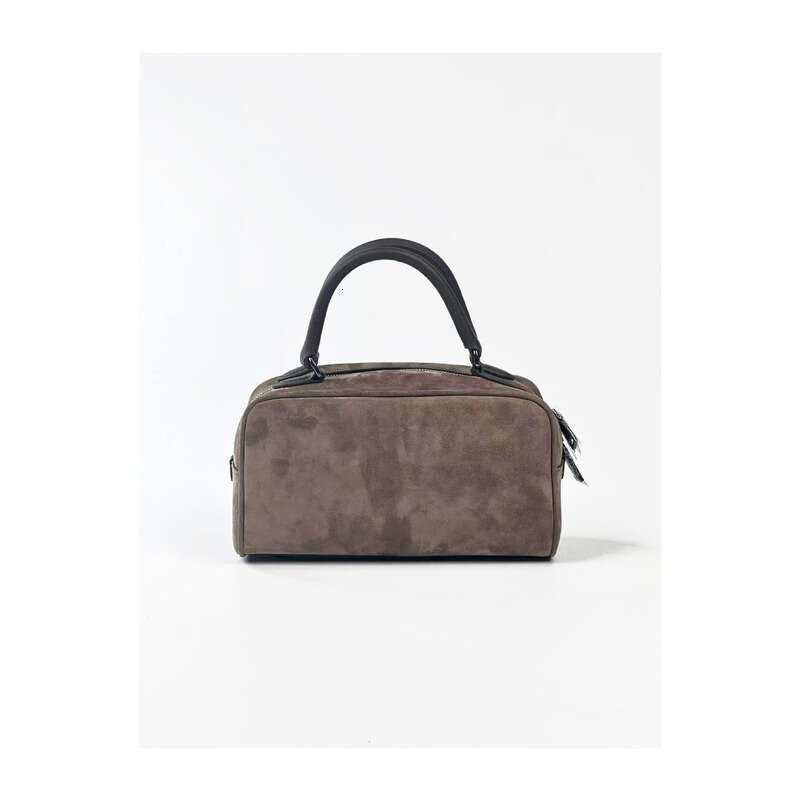 Bowling Crossbody Sheepskin Full Leather Inside and Out Milk Tea Color Boston Bag Handheld