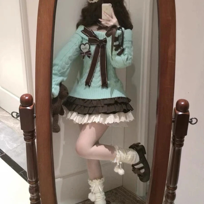 Japanese Sweet Lolita Mini Skirts Women Y2K Kawaii Lace Patchwork Bow Cake Skirt Femme High Waist Preppy All Match A Line Skirts 251028