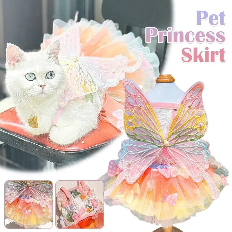 Pet Princess Clothes Kitten Thin Skirt Dog Cat Rainbow Butterfly Puffy Dress Dogs Skirt Summer Dresses Pets Supplies 251029