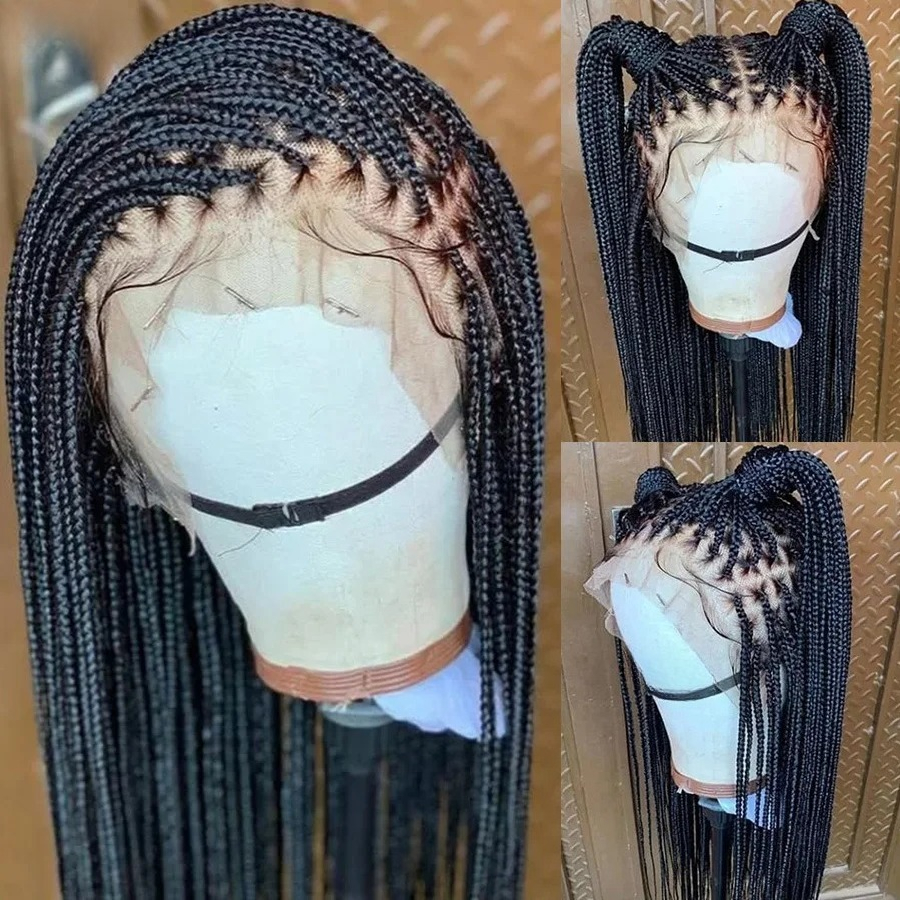 Small Part Knotless Box Braids Wig Glueless Cornrow Black Braided Wigs For Black Woman Full Lace Wig Goddess Braiding Hair Wigs