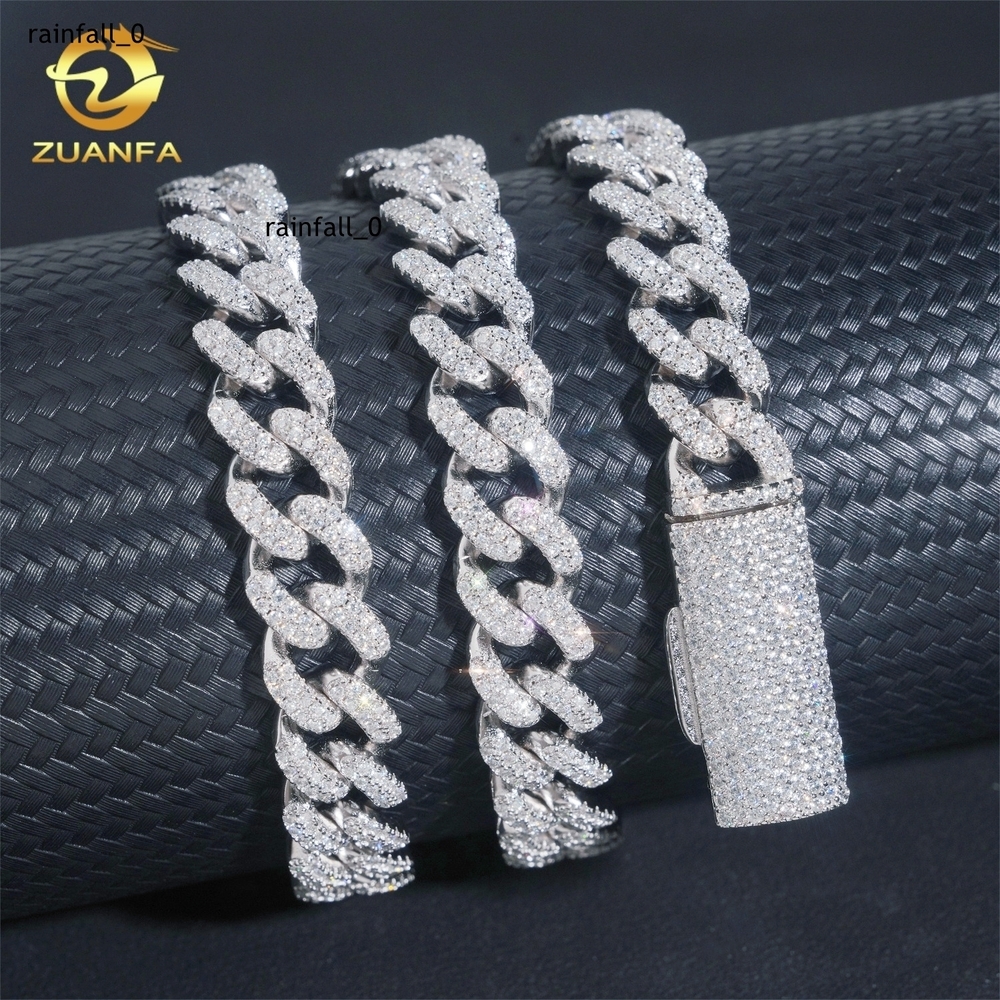 High Quality 10mm 2Rows VVS Iced Out Moissanite Hip Hop Jewelry Diamond Custom 925 Silver Miami Cuban Link Chain Necklace