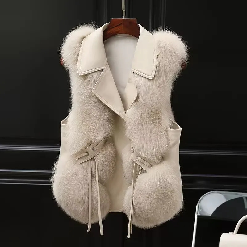 Faux Fur Plush Vests Women Loose Sleeveless Waistcoats Female Autumn Winter Fashion Outwears Lady PU Leather Fur Vest 251029