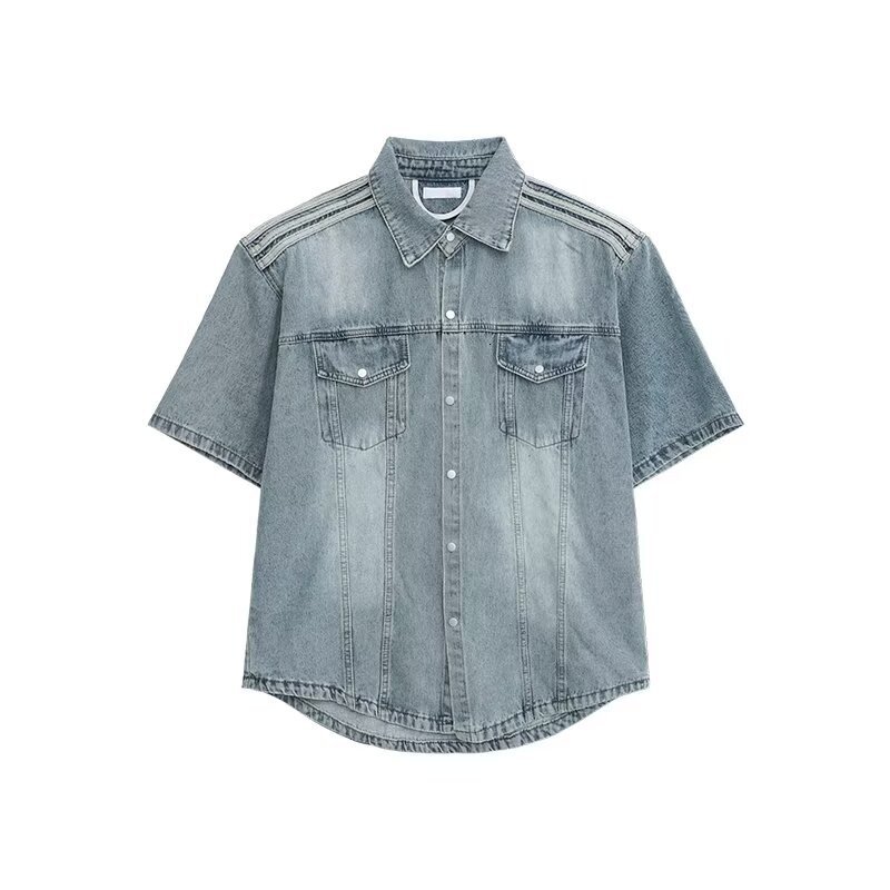 American Style Washed Shoulder Pad Denim Short Designer Jacket Sleeve Shirt For Men And Women Spring Summer Loose Casual Niche Design Denim Jacket