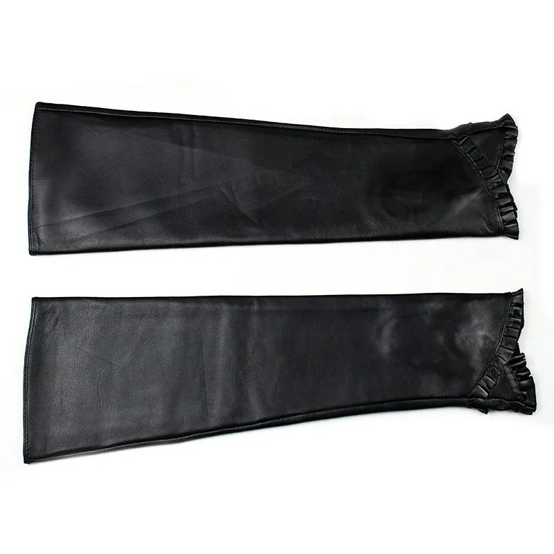 Long Sheepskin Fingerless Leather Gloves Womens Fashion Thick Velvet Lining Autumn and Winter Warm Half Finger Sleeves 251013