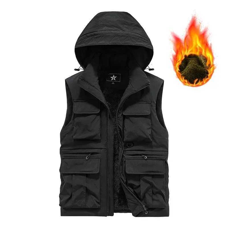Mens Vest Coat Winter Windbreaker Fashion Sleeveless Jacket Waistcoat Thick Warm Fleece Workwear Tops Detachable hat Cargo Vest W251029