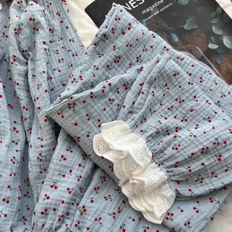 Pajama Sets Women Chic Lace Cute Schoolgirls Prints Sleepwear Japanese Style Fashion Long Sleeve Pajamas New Autumn College HomeT251029