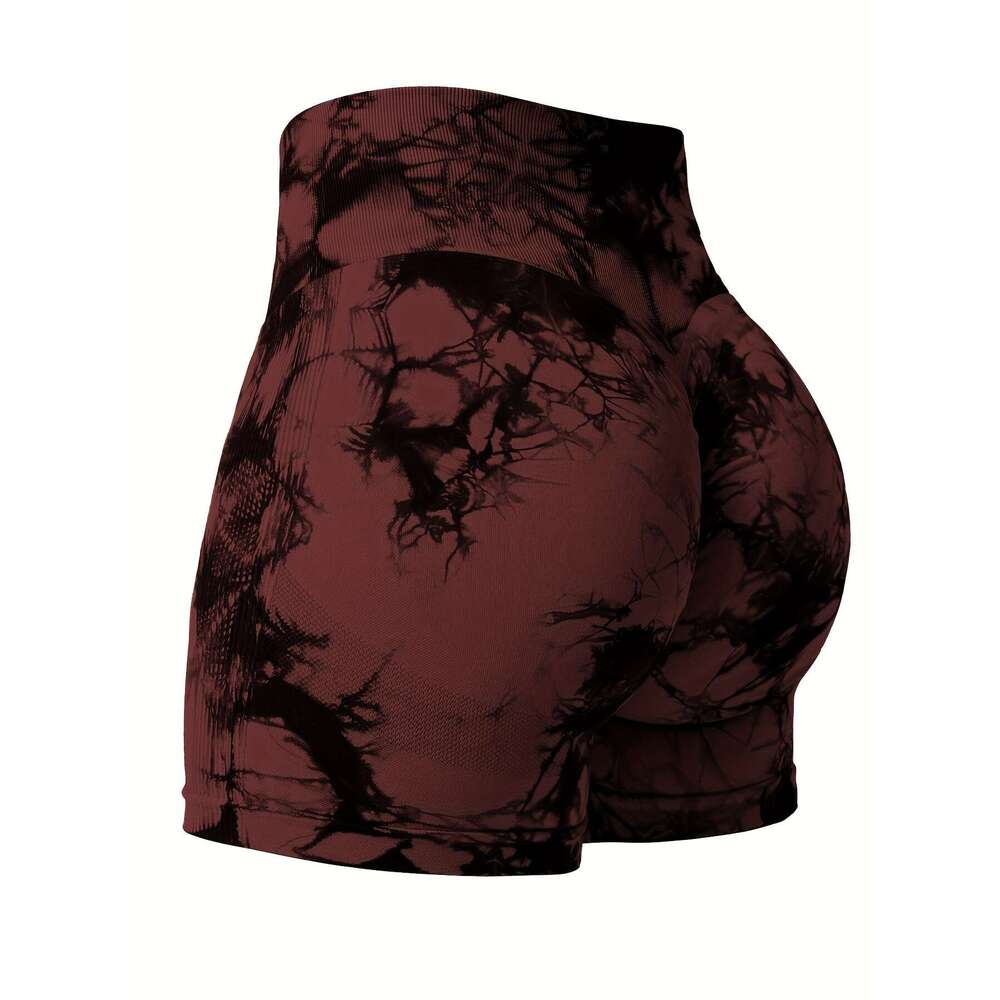 12 Pcs Tie-Dye Drawstring Hip Lifting High Waisted Yoga Fiess Seamless Buttless Biker Shorts, Women's Sportswear