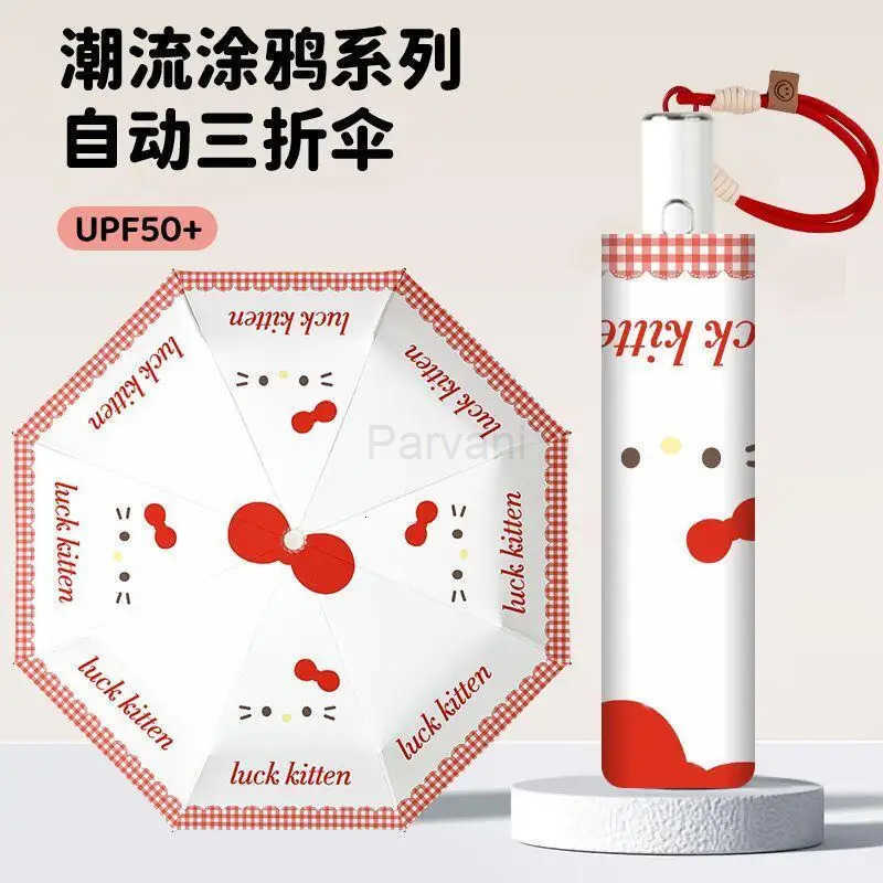 Sanrio Hot Sanrio Hello Kitty Cute Convenient Umbrella Kawaii Anime Sunscreen Uv Protection Student Sunshine and Rain Dual Use Umbrella L251029