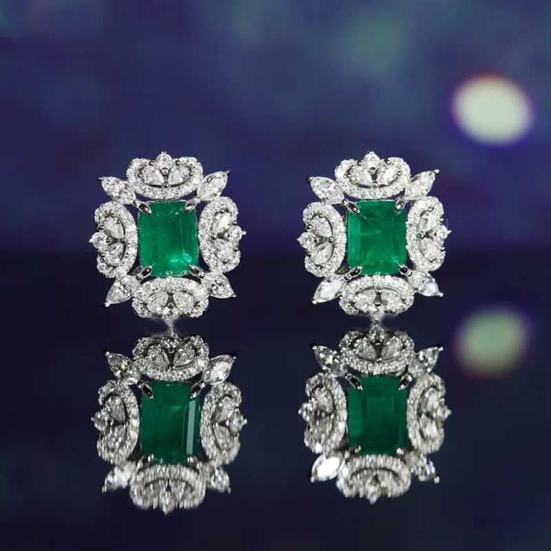 Luxury Brand Emerald Stone All Match Jewelry 925 Silver Needle Ladies Stud Earrings Accessories Gifts No AllergicW251029