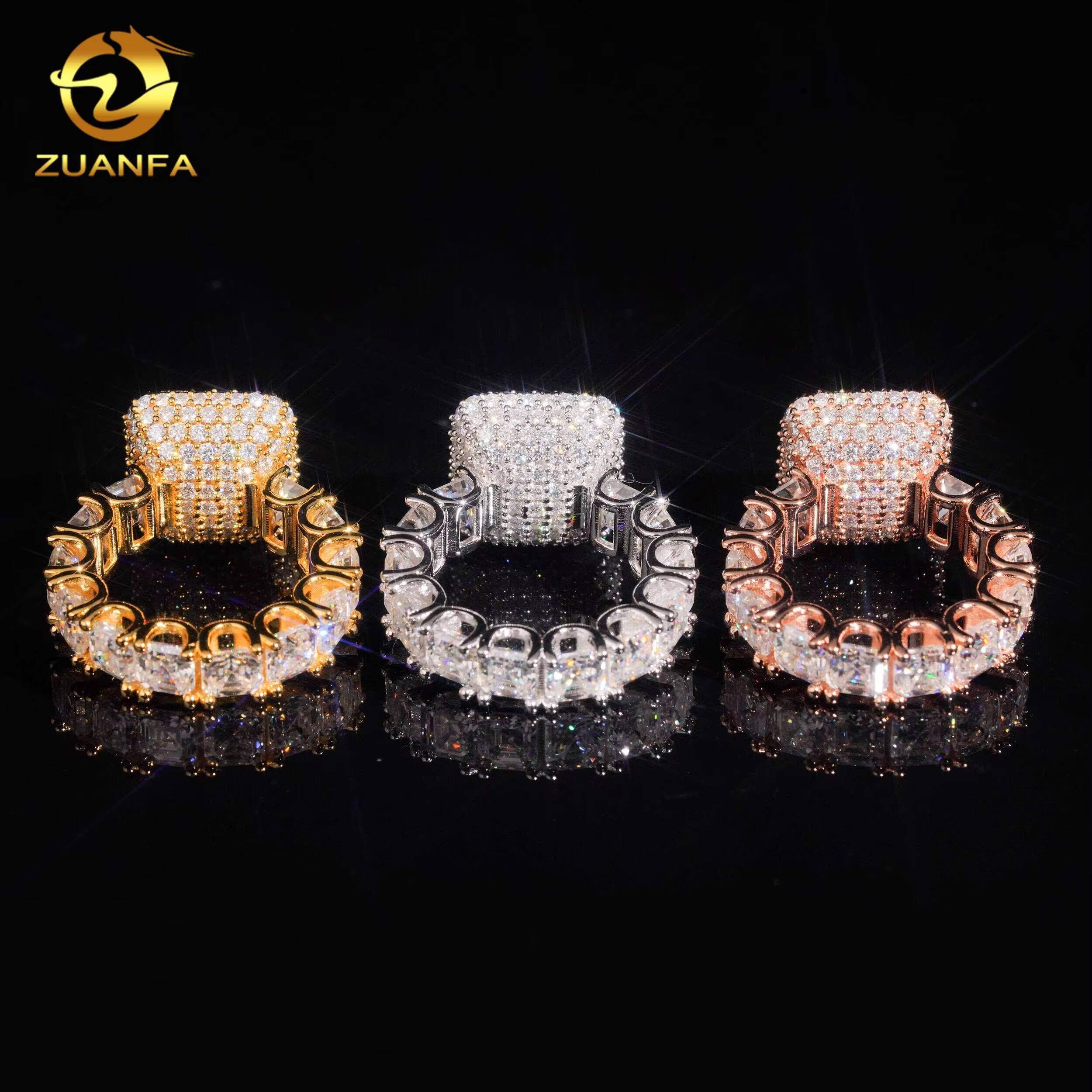 Iced Out Ring VVS Moissanite Diamond 925 Sterling Silver Moissanite Eternity Ring Asscher Cut Women Men Engagement Ring