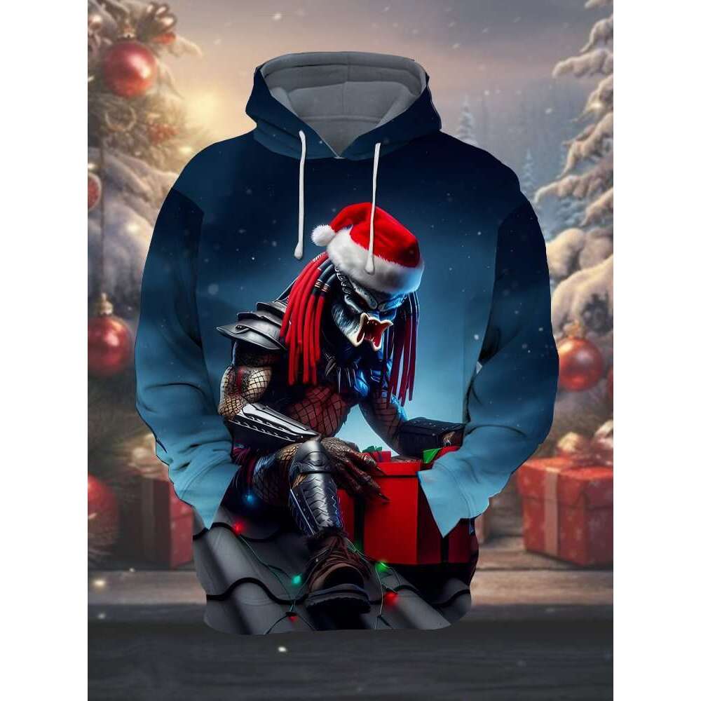 Mens Womens Christmas Elf Father Christmas Print Hoodie Casual Long Slve Sweatshirt with Pockets Winter