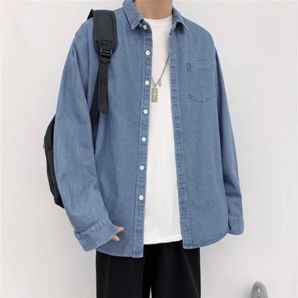 Washed Denim Shirt For Men Designer Jacket Spring And Autumn Long Sleeve Ins Workwear Shirt Casual Loose Versatile Jacket