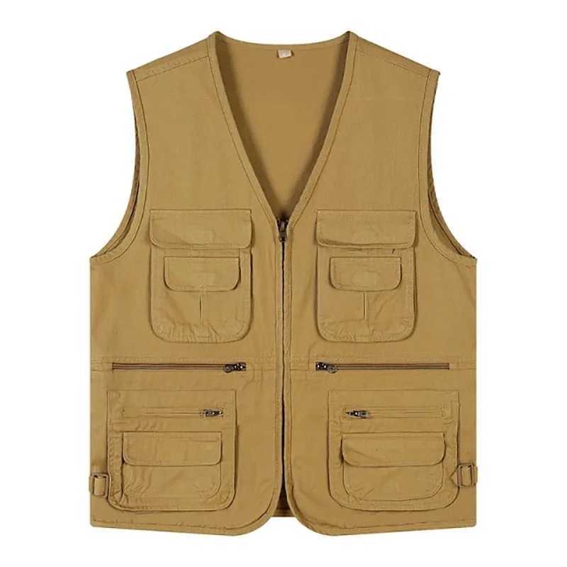 2024 New Fishing Male Casual Summer Big Size Cotton Sleeveless Vest With Many 6 Pockets Men Multi Pocket Photograph Waistcoat W251029