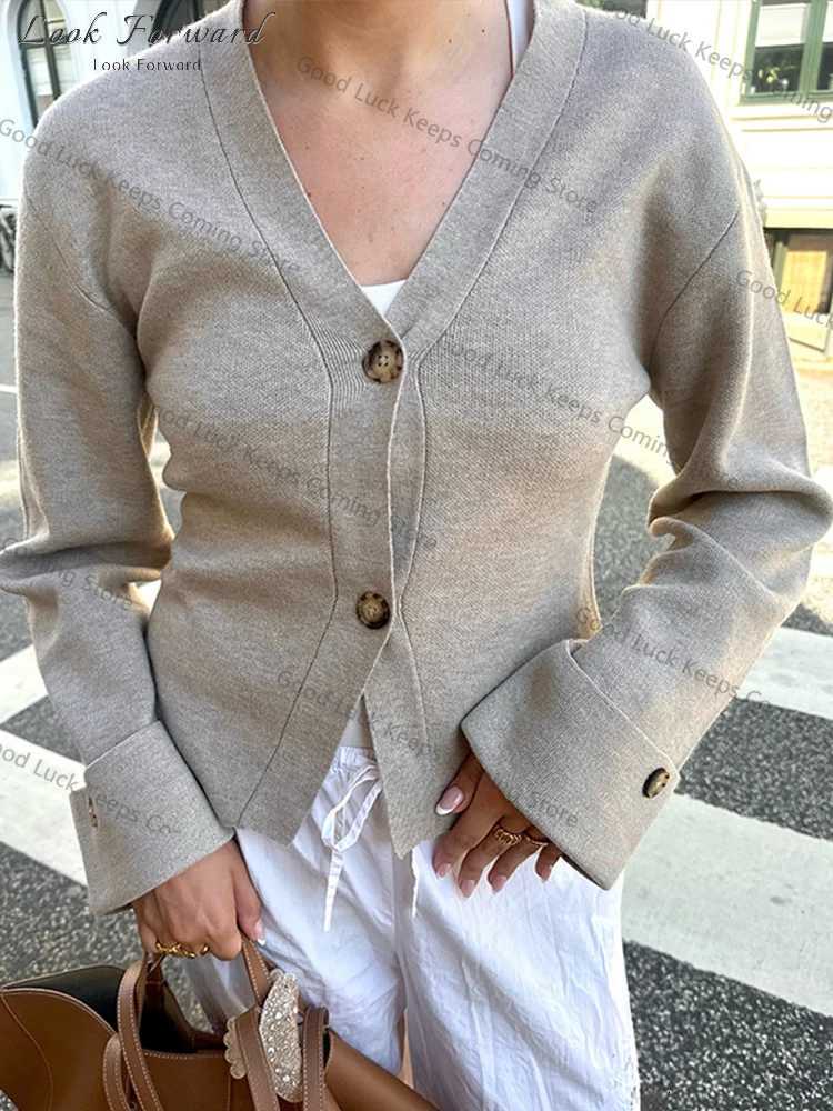 Solid Button Vneck Cardigan Women Casual Single Breasted Long Sleeves Slim Short Sweater 2025 Autumn Fashion Office Lady TopsT251028