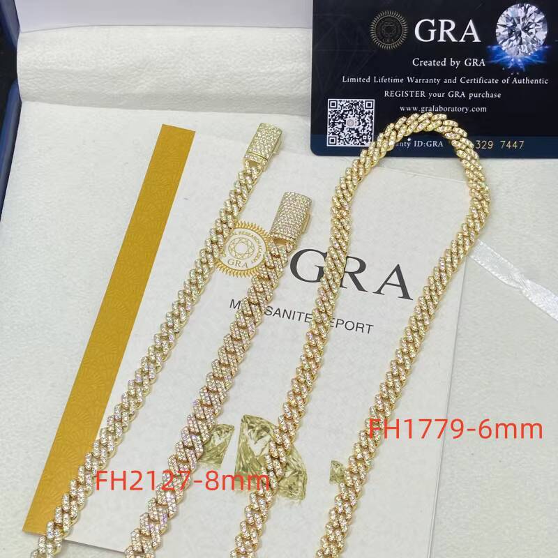 Wholesale 68mm 925 Silver Link Chain High Quality Iced Out Moissanite Cuban Chain Pass Diamond Test Moissanite HipHop Necklace