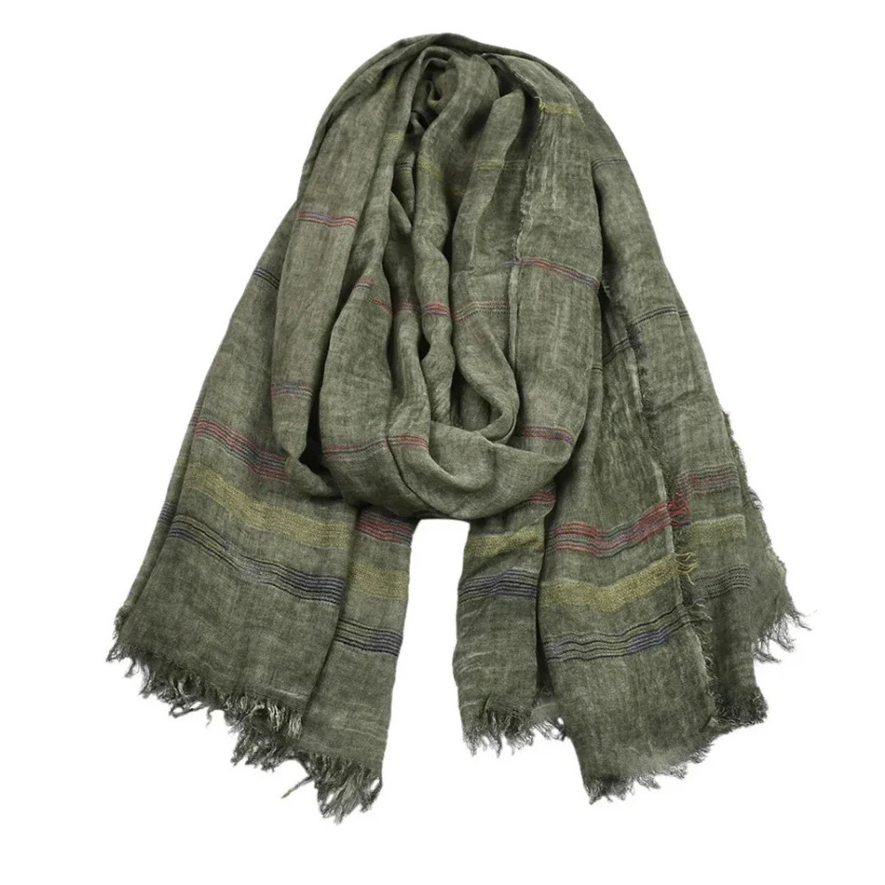 Fashion Men Scarf Cotton Linen Yarndyed Striped Mens Scarves Tassel Long Shawl Autumn Winter Male Accessories Wraps 251013