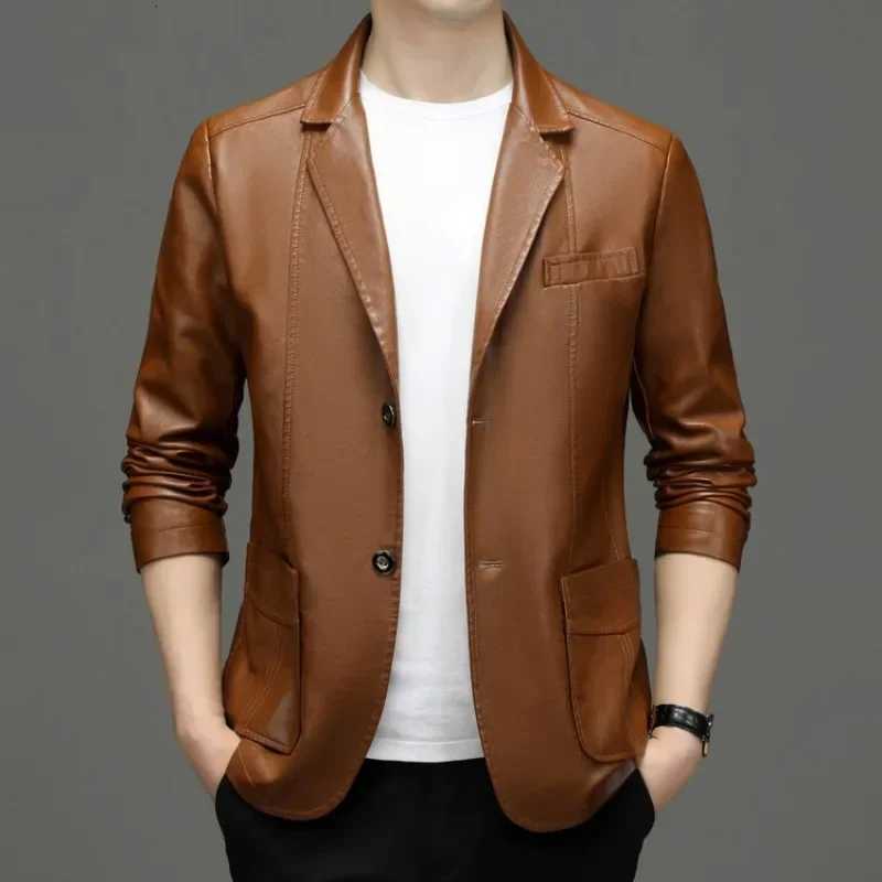 Spring and Autumn Highend Mens Fashionable Leather Jacket Waterproof and Windproof Mens Suit Leather JacketT251029